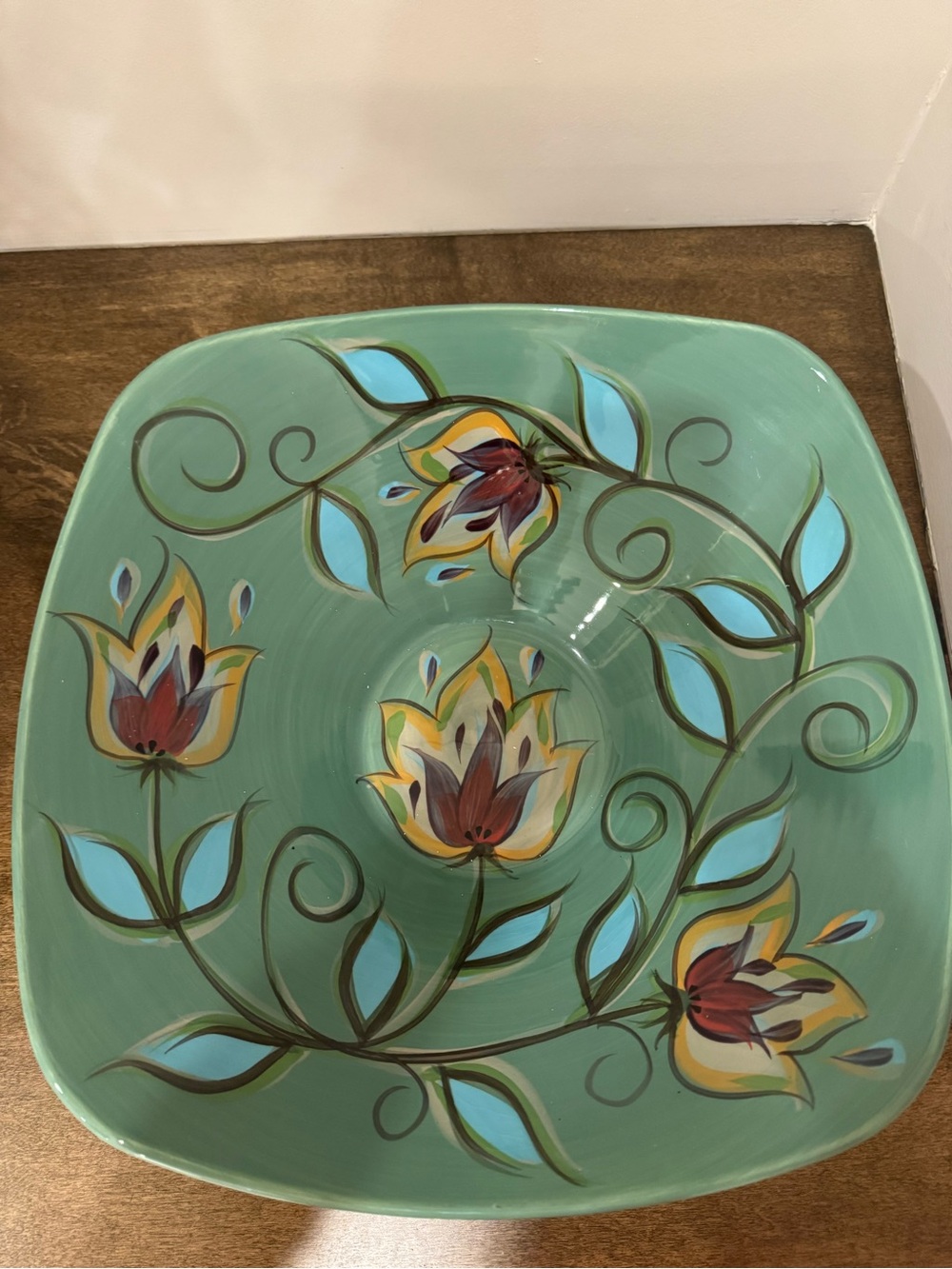 Southern Living At Home Teal Floral Square Serving Platter